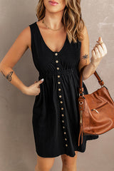Heididress V Neck Button Down Sleeveless Waisted Dress