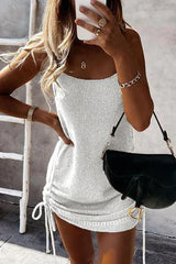 Heididress High Waist Side Drawstring Solid Dress