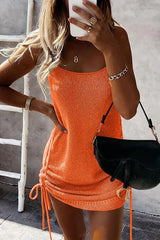 Heididress High Waist Side Drawstring Solid Dress
