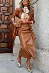 Heididress Casual Ruched Side Split Leather Skirt