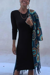 Crewneck Long Sleeve Buttons T-shirt Dress