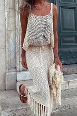 Heididress Tassel Tie Waist Hollow Out Skirts