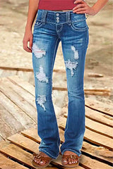 Heididress Button Down Distressed Ripped Jeans with Pockets