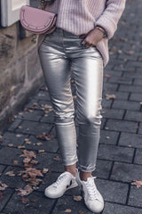 Fashion Style Faux Leather Pants with Pockets