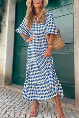 Heididress Puff Sleeve Geometry Printed Swing Dress