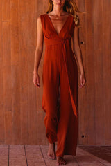 Heididress V Neck Sleeveless Tie Waist Wide Leg Jumpsuit