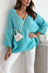 Heididress V Neck Drop Shoulder Slouchy Pullover Sweater