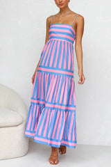 Heididress Spaghetti Strap Ruffle Tiered Color Block Striped Maxi Dress