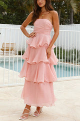 Heididress Strapless Ruffle Layered Maxi Dress