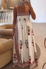 Heididress Square Collar Splice Floral Print Swing Maxi Cami Dress