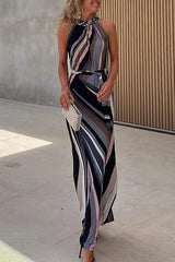 Heididress Sleeveless Tie Waist Color Block Striped Maxi Dress