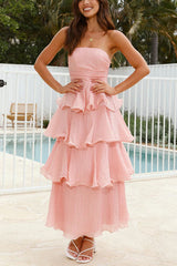 Heididress Strapless Ruffle Layered Maxi Dress