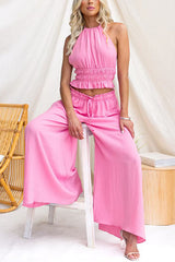 Halter Neck Open Back Ruffle Hem Top