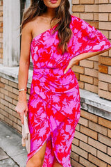Heididress One Shoulder Waisted Ruched Floral Dress