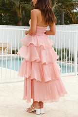 Heididress Strapless Empire Waist Ruffle Layered Maxi Dress