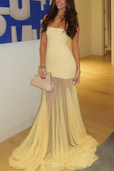 Heididress Strapless Tube Flare Mesh Maxi Party Dress