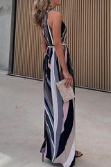 Heididress Sleeveless Tie Waist Color Block Striped Maxi Dress