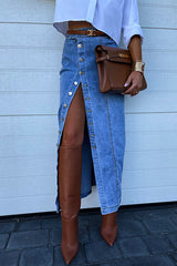 Heididress High Rise Button Down Slit Denim Skirt
