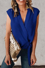 Heididress V Neck Knot Front Wrapped Top
