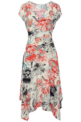 Women’s Floral Asymmetrical Hem V-Neck Midi Dress