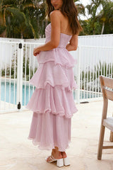 Heididress Strapless Empire Waist Ruffle Layered Maxi Dress