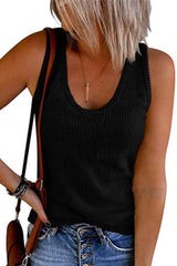 Scoop Neck Ribbed Solid Sleeveless Top