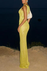 Heididress Round Neck Sleeveless Bodycon Glitter Maxi Party Dress