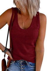 Scoop Neck Ribbed Solid Sleeveless Top