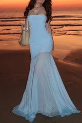 Heididress Strapless Mesh Splice Bodycon Maxi Dress