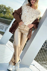Faux Leather Straight Leg Pocketed Pants