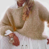 Heididress Solid Boat Neck Fluffy Knitting Sweater