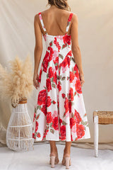 Adjustable Strap Floral Print Swing Midi Dress