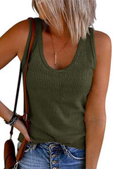 Scoop Neck Ribbed Solid Sleeveless Top
