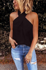 Heididress Criss Cross Halter Solid Sleeveless Top