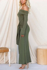 Chic Off Shoulder Long Sleeves Knot Detail Maxi Dress