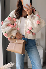 Heididress Button Down Flower Applique Sweater Cardigan