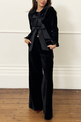 High Waist Wide Leg Pocketed Velvet Pants