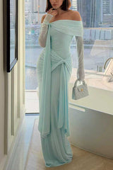 Heididress Off Shoulder Long Sleeves Knot Waist Draped Maxi Dress