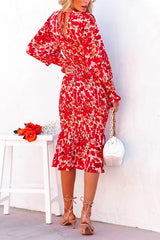 Heididress V Neck Long Sleeves Dress Printed Mermaid Midi Dress