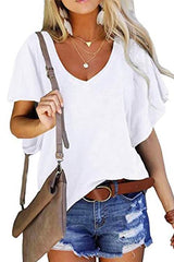 Heididress V Neck Flare Sleeve Summer T Shirt