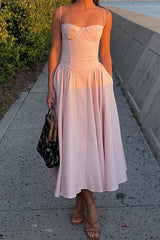 Heididress Spaghetti Strap Pocketed Corset Swing Midi Dress