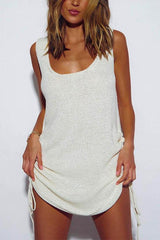 Heididress Backless Side Drawstring Knit Cover Up Dress