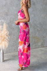 Backless Lace-up Floral Print Bodycon Maxi Cami Dress