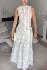 Heididress Mockneck Sleeveless A-line Lace Maxi Dress