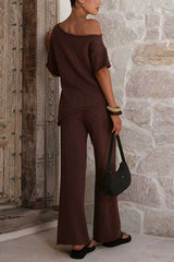 High Rise Solid Wide Leg Knit Pants