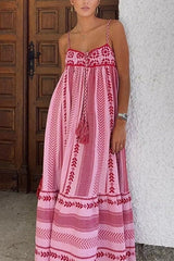 Heididress Crochet Top Printed Flowy Ruffle Maxi Cami Dress