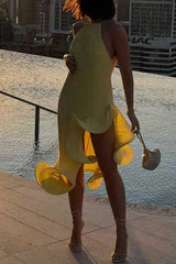 Heididress Sleeveless Irregular Ruffle Hem Midi Dress