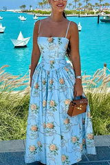 Heididress Spaghetti Strap Waisted Floral Print A-line Maxi Dress