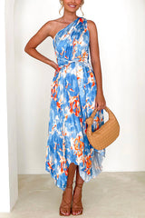 Heididress One Shoulder Twist Front Printed Irregular Dress