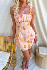 Square Neck Sleeveless Printed A-line Mini Dress